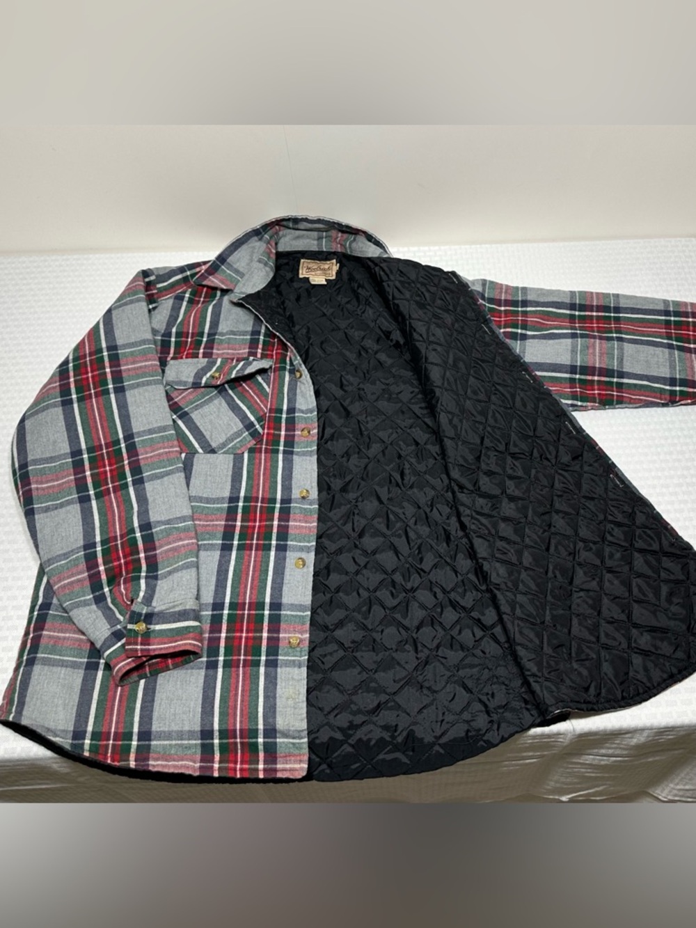Vintage Woolrich Flannel Shacket Plaid Men's L Shirt Insulated Quilt Lined Work